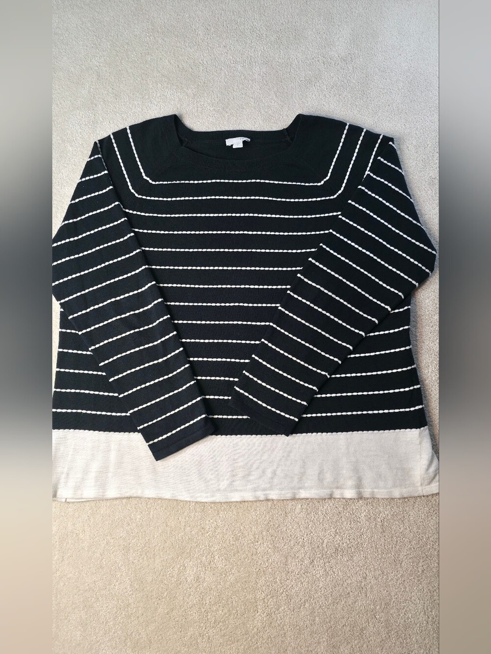 J. Jill Striped Crew Neck Pullover Sweater 3/4 Sleeves Black/White Womens L
